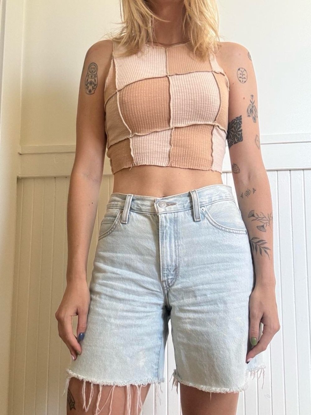 Patchwork Tan Crop Top - Picture 1 of 2